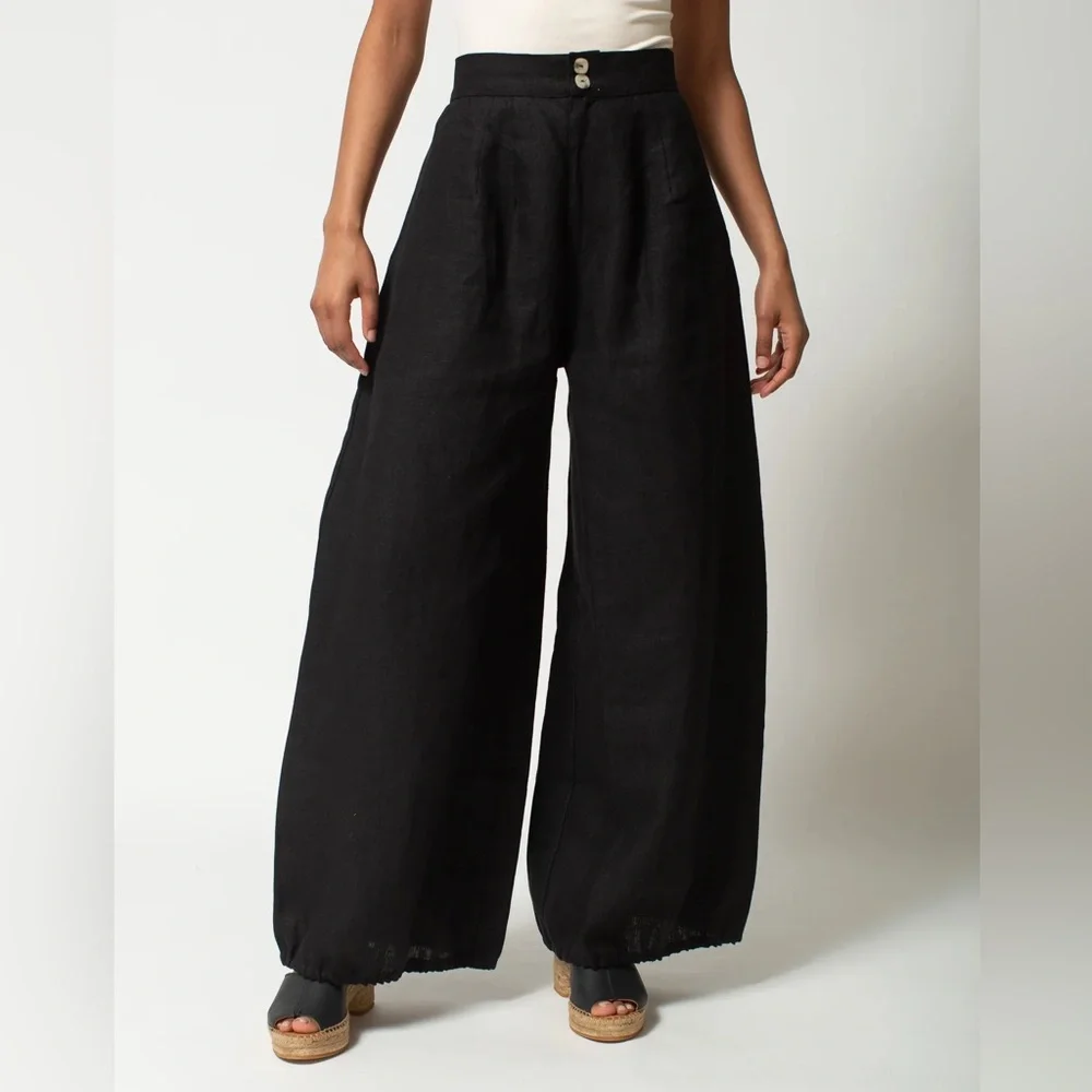 New Selva Negra Rita Barrel Pant 100% Linen Size 14 Black - Picture 4 of 16